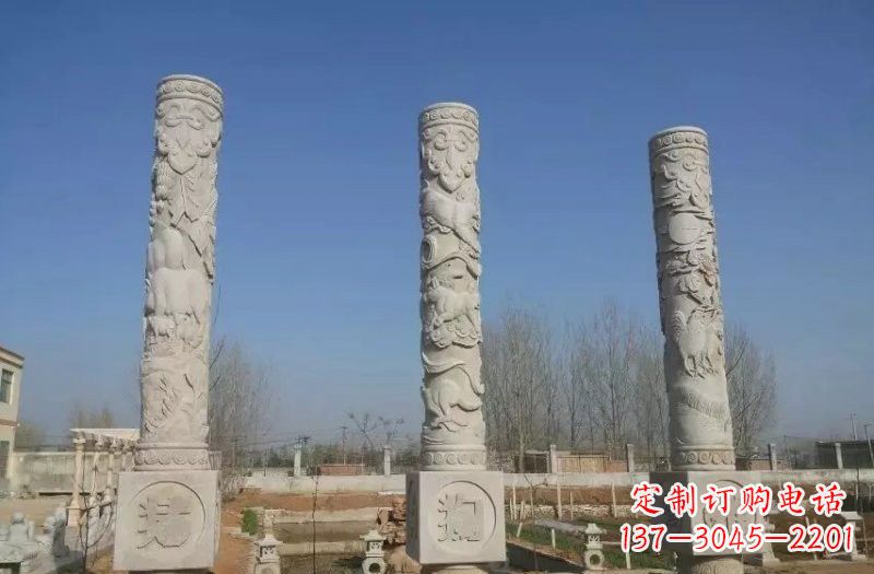 运城十二生肖文化柱石雕,展现传统文化风采