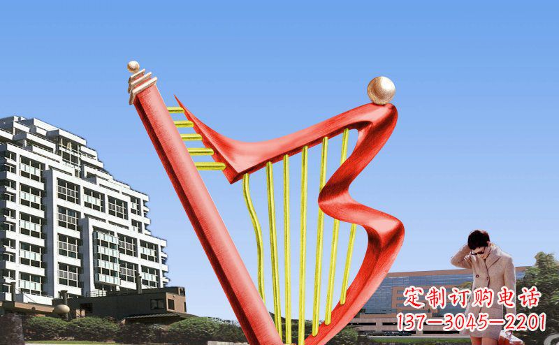 运城中领雕塑精制不锈钢竖琴雕塑