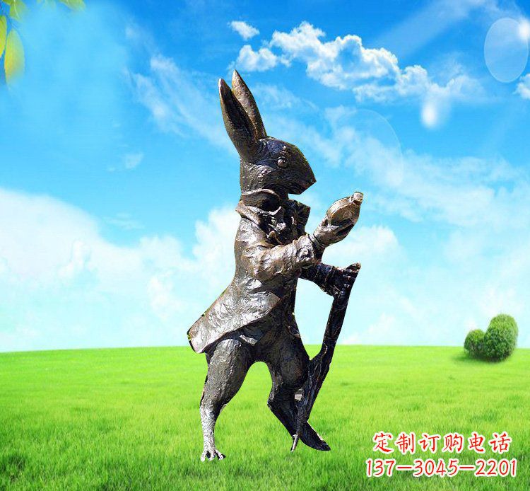 运城以广场铜雕小兔挖萝卜动物雕塑为你礼赞美好!