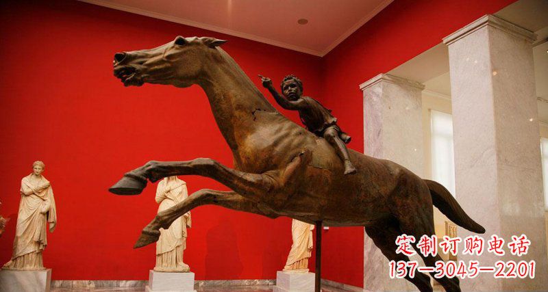 运城中领雕塑定制广场小孩骑马景观铜雕