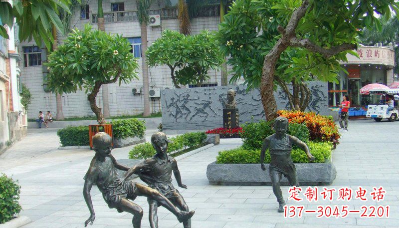 运城匠心细作,精致铜雕足球小孩
