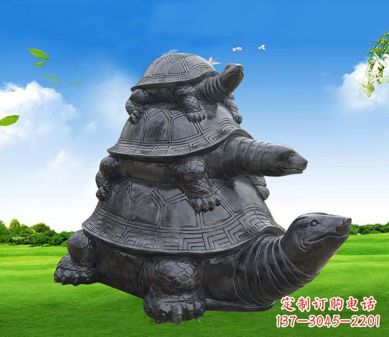 运城重现经典,海龟母子石雕动物摆件