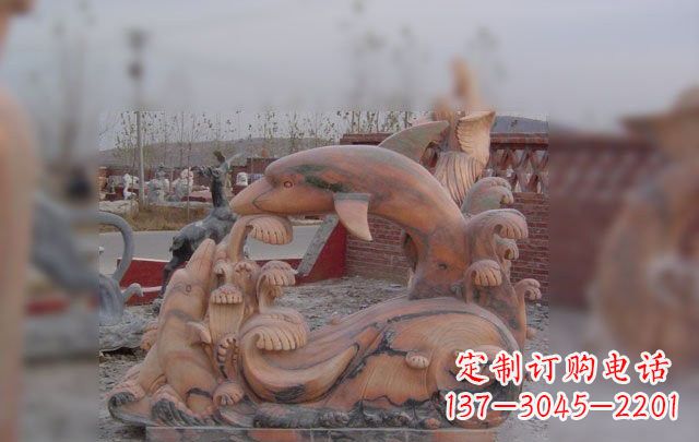 运城海豚海浪石雕,精美艺术品