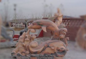 运城海豚海浪石雕，精美艺术品