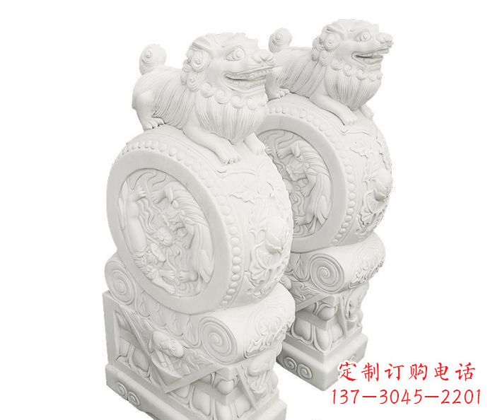 运城汉白玉抱鼓石招财石门墩