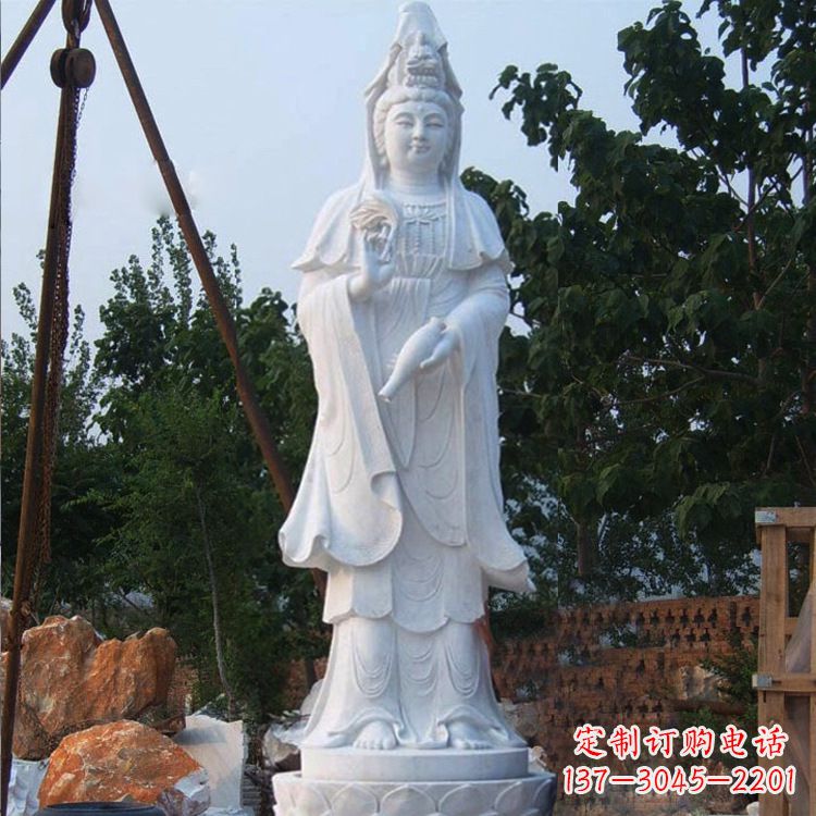 运城汉白玉手工观音石雕