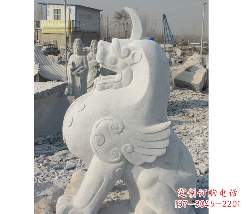 运城汉白玉独角兽石雕,精美细腻,魅力无穷