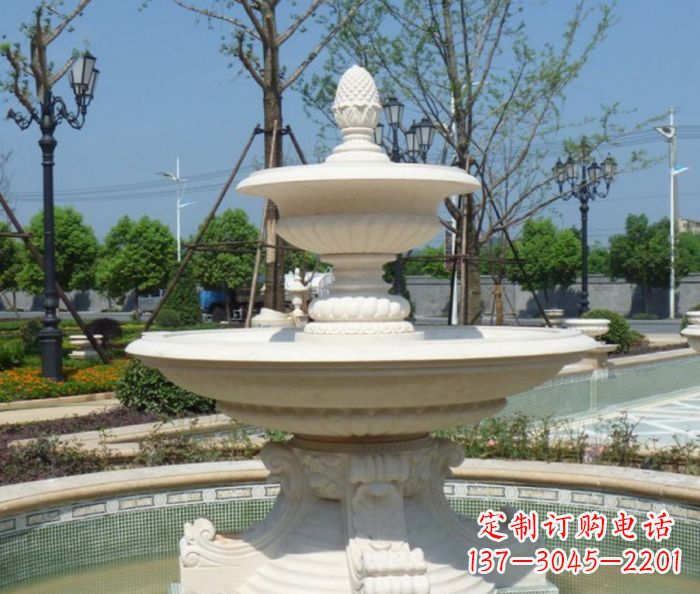 运城全新款白玉多层喷泉雕塑