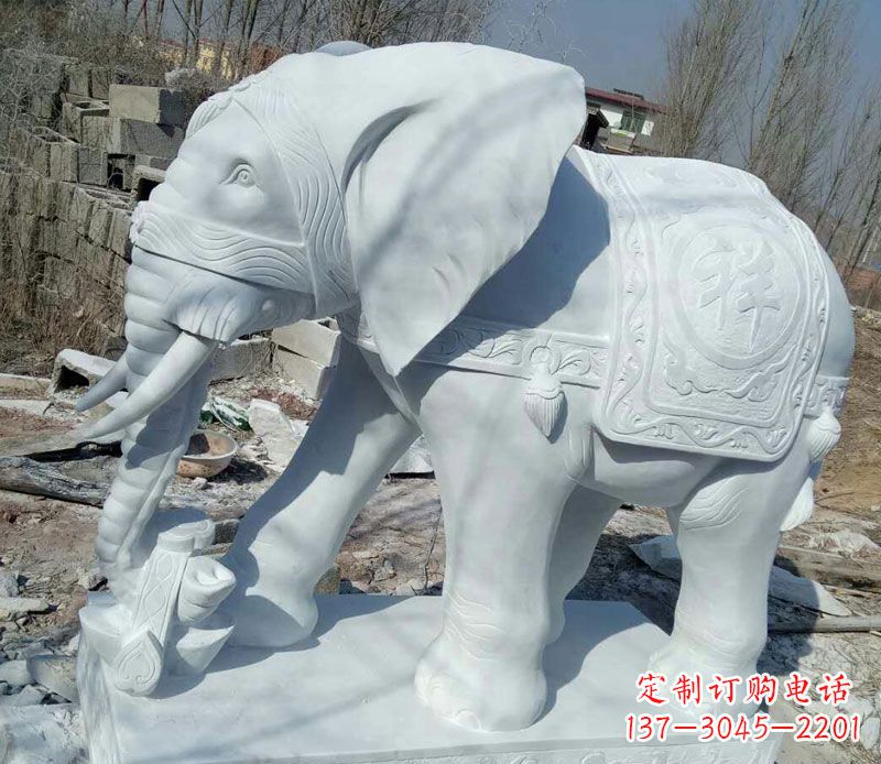 运城汉白玉制作的大象吉祥门口雕塑