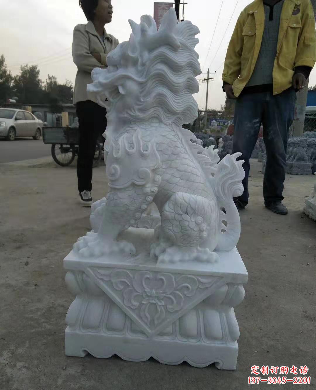 运城精致绝伦的汉白玉门口古代神兽镇宅麒麟雕塑