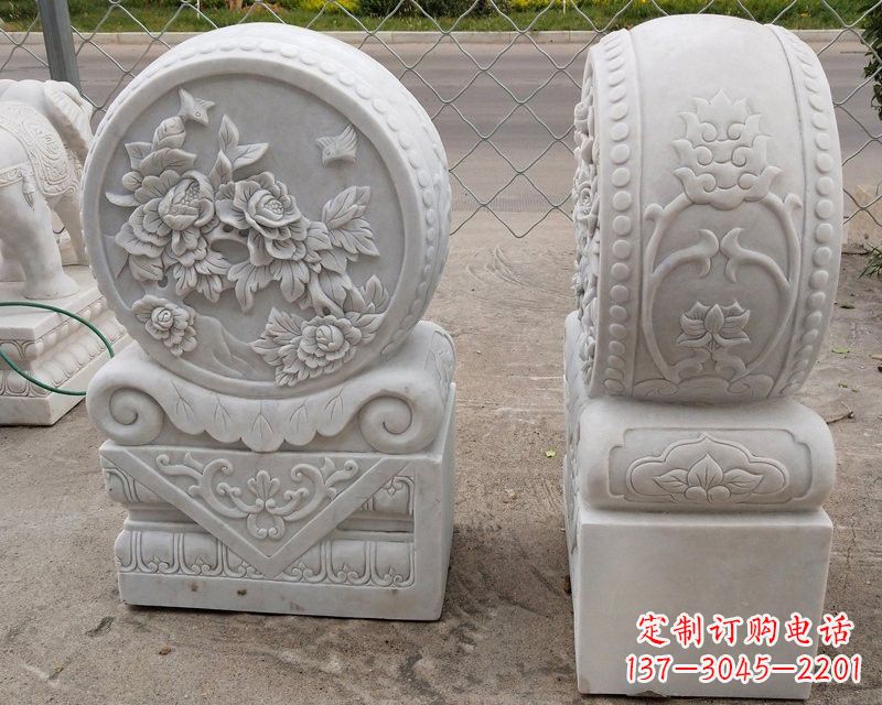 运城汉白玉牡丹花门墩雕塑