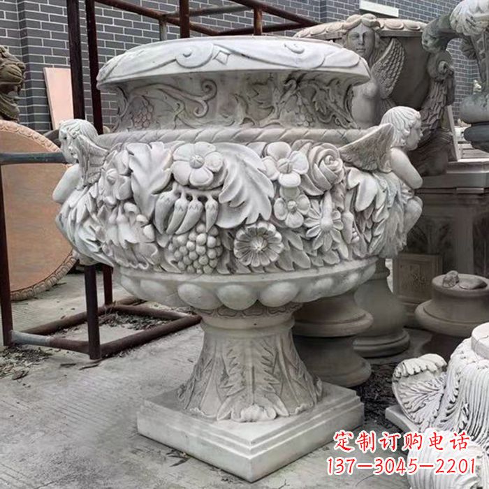 运城汉白玉欧式人物花盆雕塑