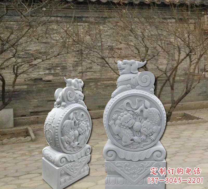 运城精美汉白玉貔貅门墩