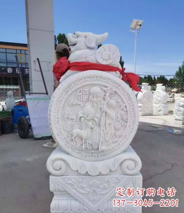 运城汉白玉貔貅石门墩雕塑