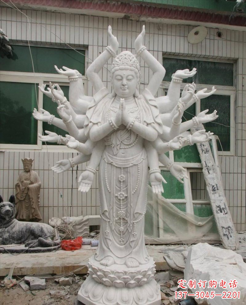 运城汉白玉千手观音雕塑,精致细腻,深具宗教意义