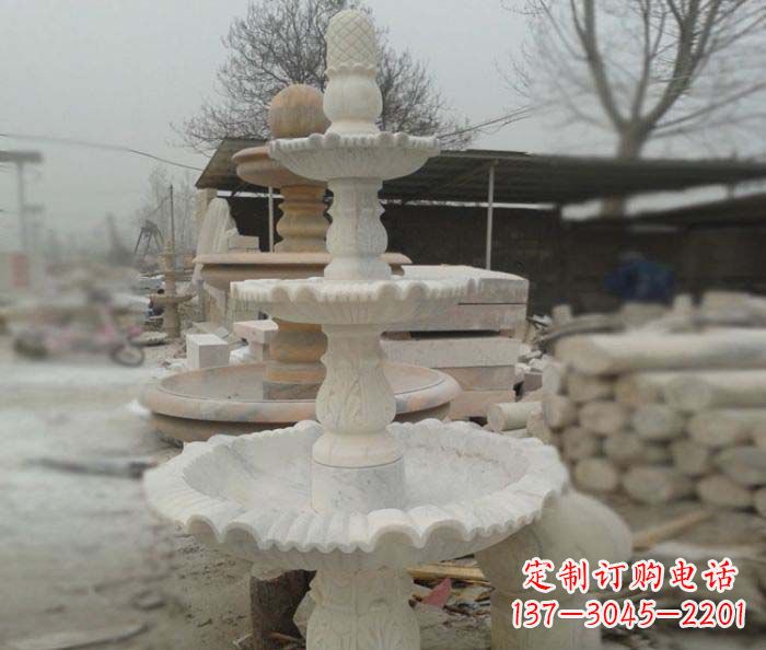 运城汉白玉三层别墅小型喷泉石雕,让你的空间更加优雅