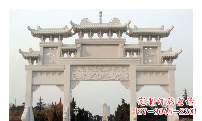 运城汉白玉三门牌坊石雕艺术品