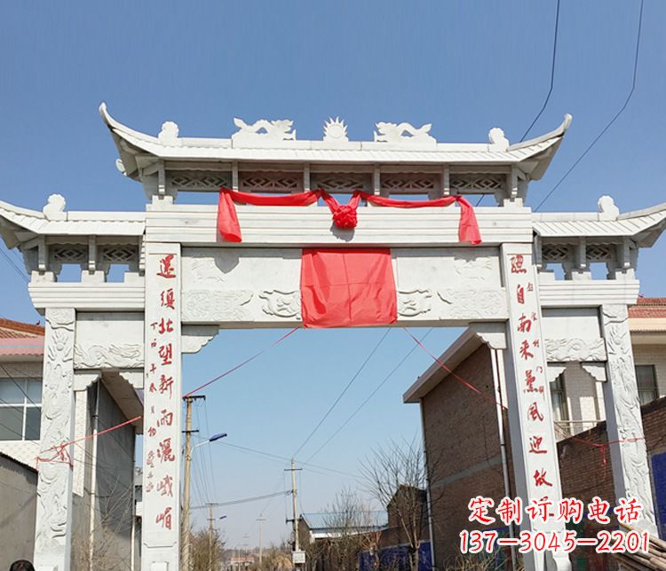 运城汉白玉三门石牌坊石雕——精致而优雅