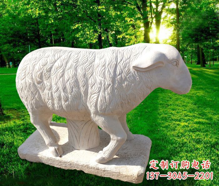 运城中领雕塑的汉白玉山羊石雕是一件雕刻精美的…