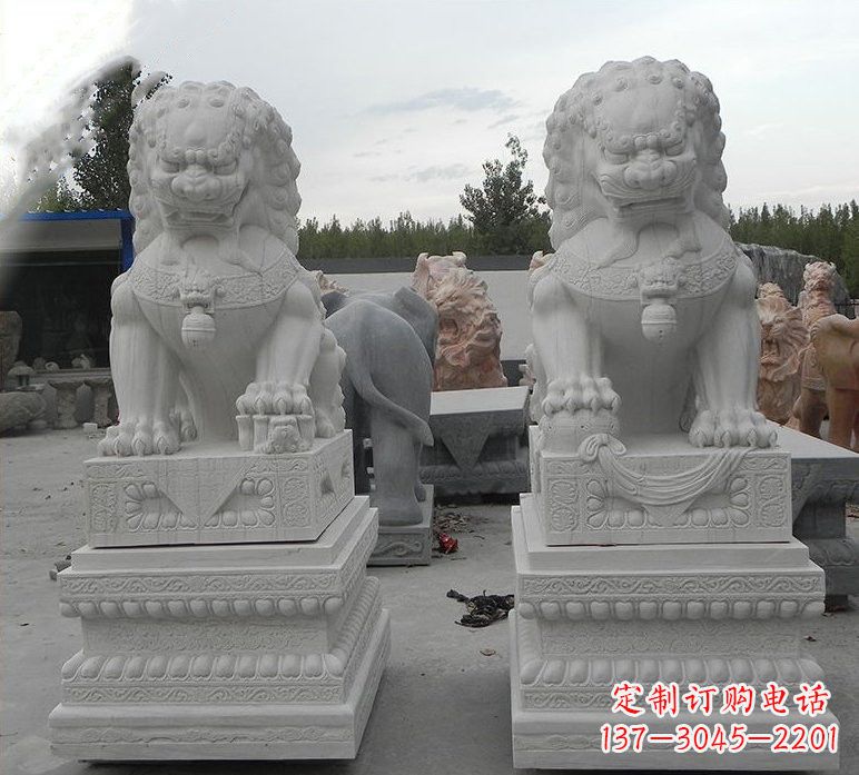 运城精致汉白玉守门狮子雕塑