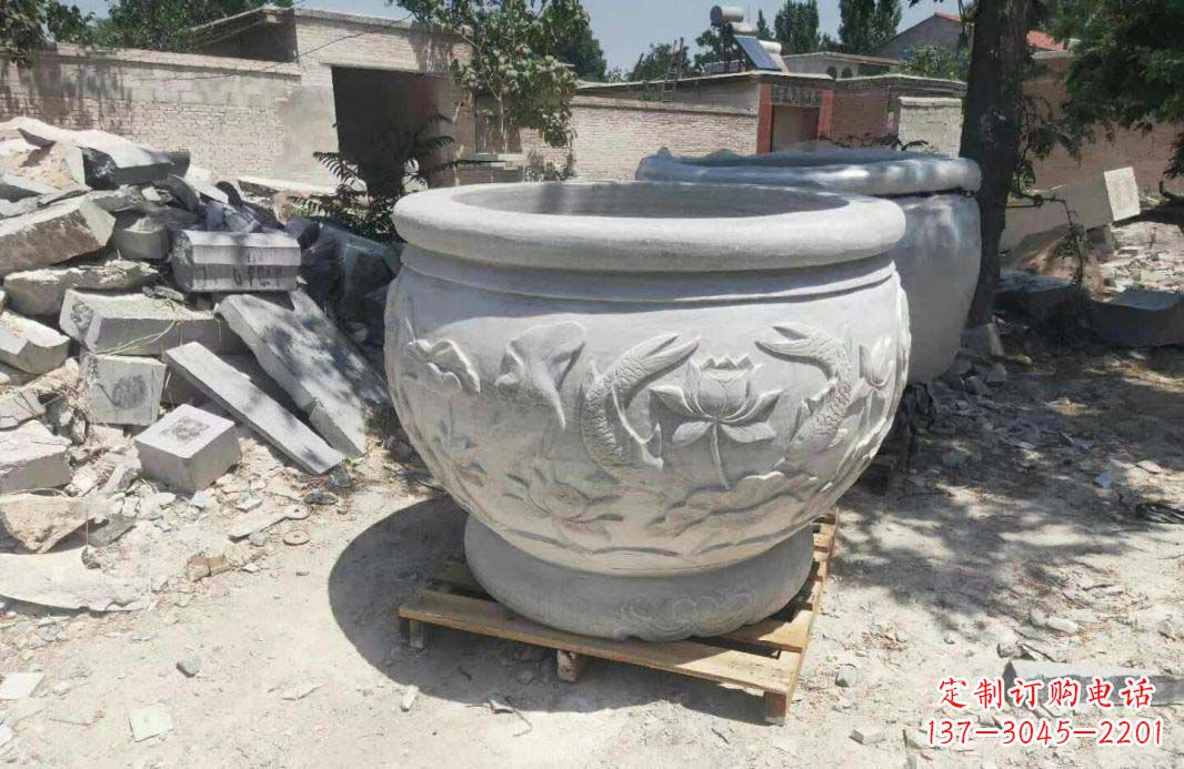 运城汉白玉水缸,精美完美的雕刻纪念