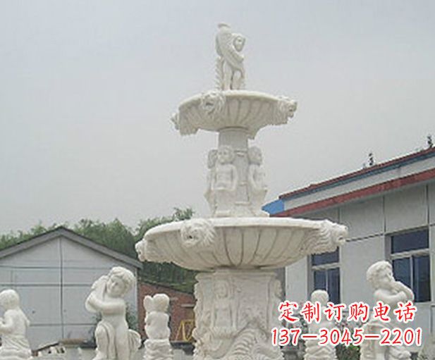 运城汉白玉天使大型喷泉石雕