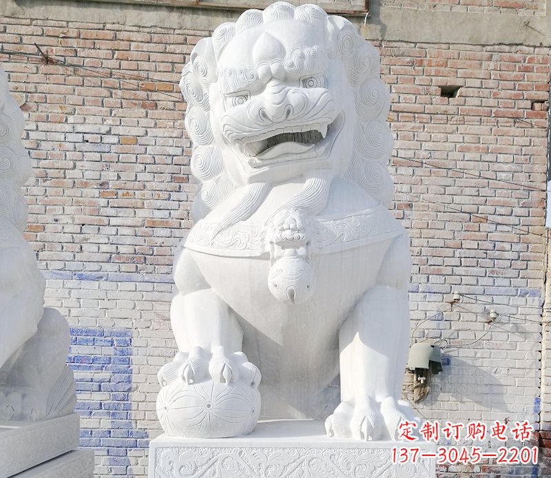 运城正宗汉白玉狮子门墩雕塑