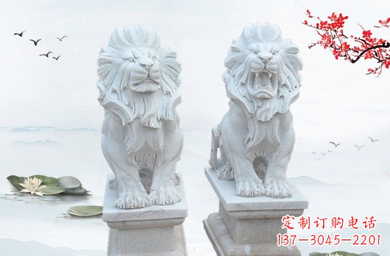运城精美雕刻的汉白玉西洋狮子