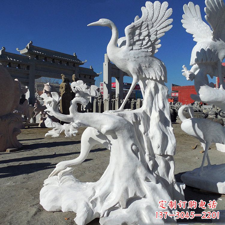 运城汉白玉仙鹤景观石雕,让你的空间充满灵动之美