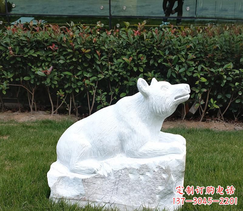 运城唯美可爱的汉白玉小区动物熊雕塑