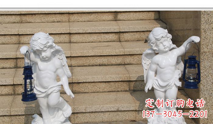 运城领雕塑-汉白玉小天使公园西方人物路灯石雕