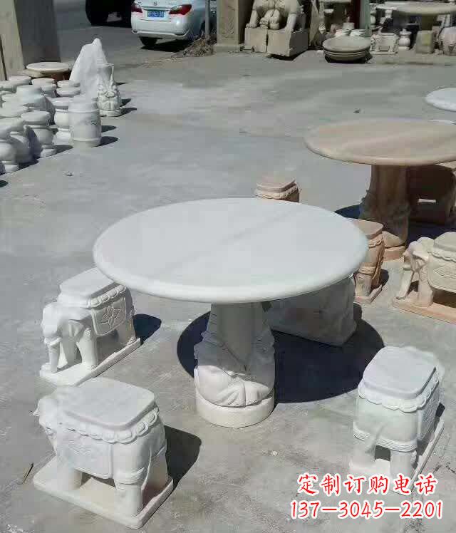 运城百变汉白玉圆形石桌凳,让家居更具格调