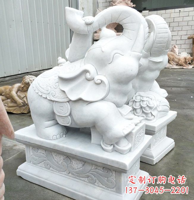 运城汉白玉招财运小象雕塑