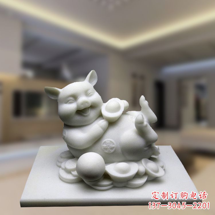 运城汉白玉动物雕塑,招财猪石雕精美装饰
