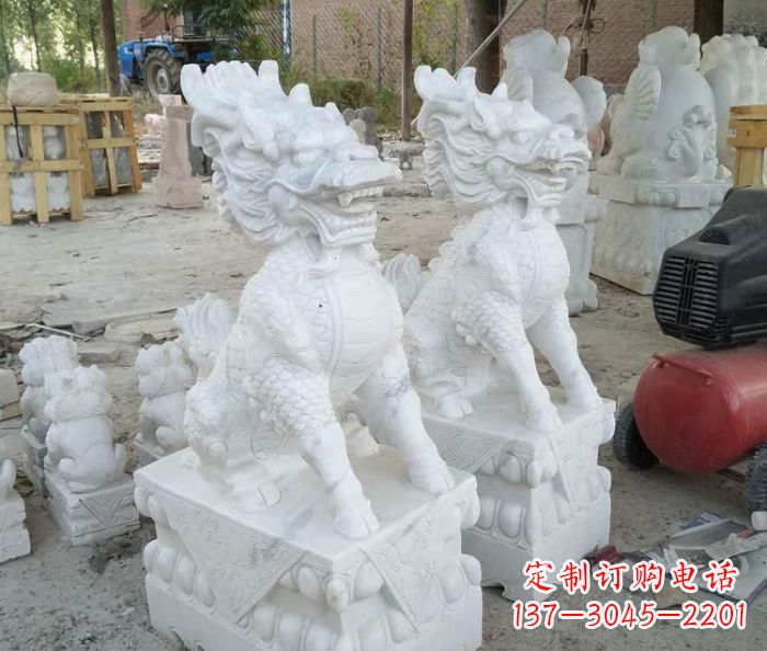 运城中领雕塑——精美绝伦的汉白玉麒麟门口镇宅石雕