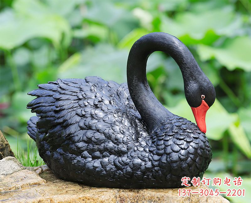 运城玻璃钢黑色曲颈天鹅雕塑
