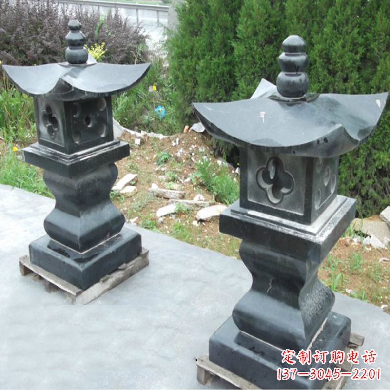 运城黑曜石材质灯笼雕塑