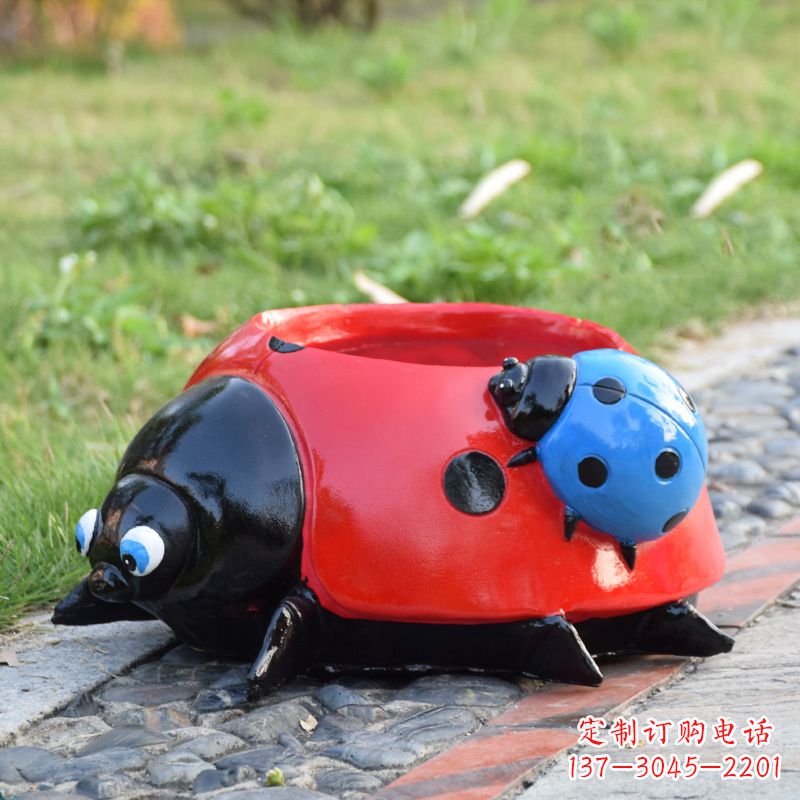运城红色玻璃钢七星瓢虫花盆雕塑