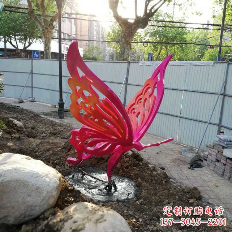 运城红色不锈钢蝴蝶园林摆件