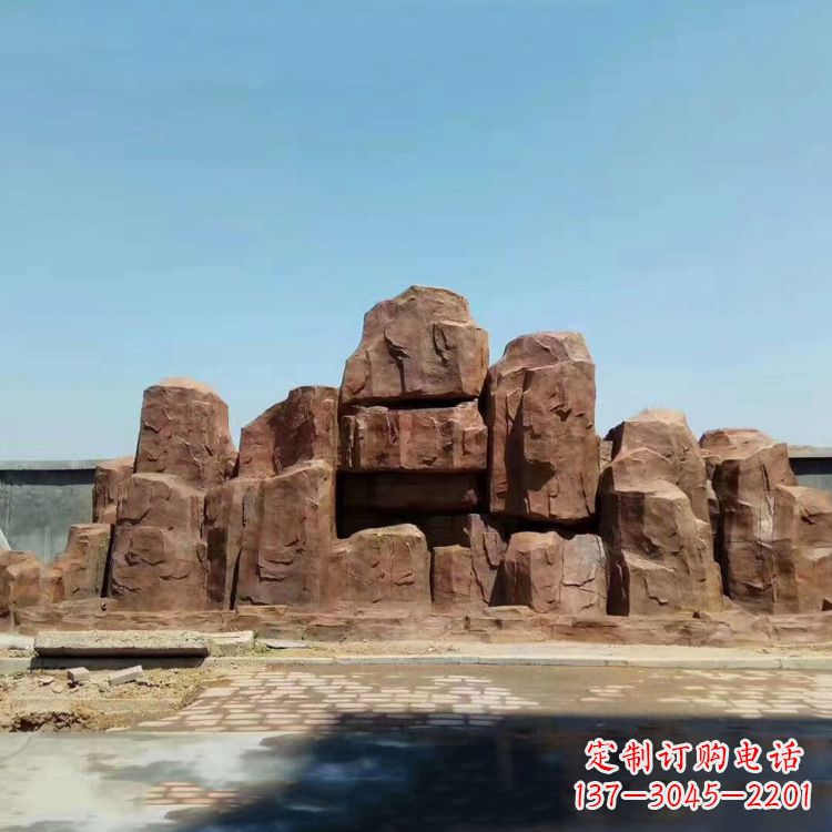 运城假山雕塑,红色塑石精美制作