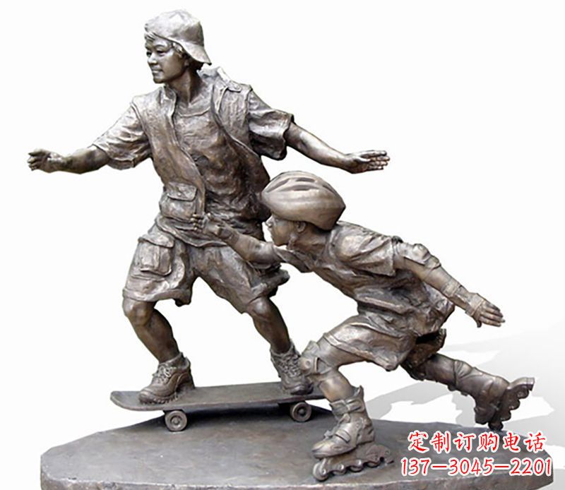 运城激情滑板,艺术雕塑:城市滑冰男孩铜雕