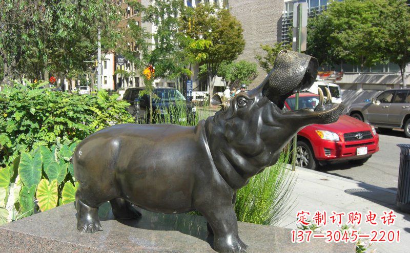 运城精美细腻的街边河马铜雕