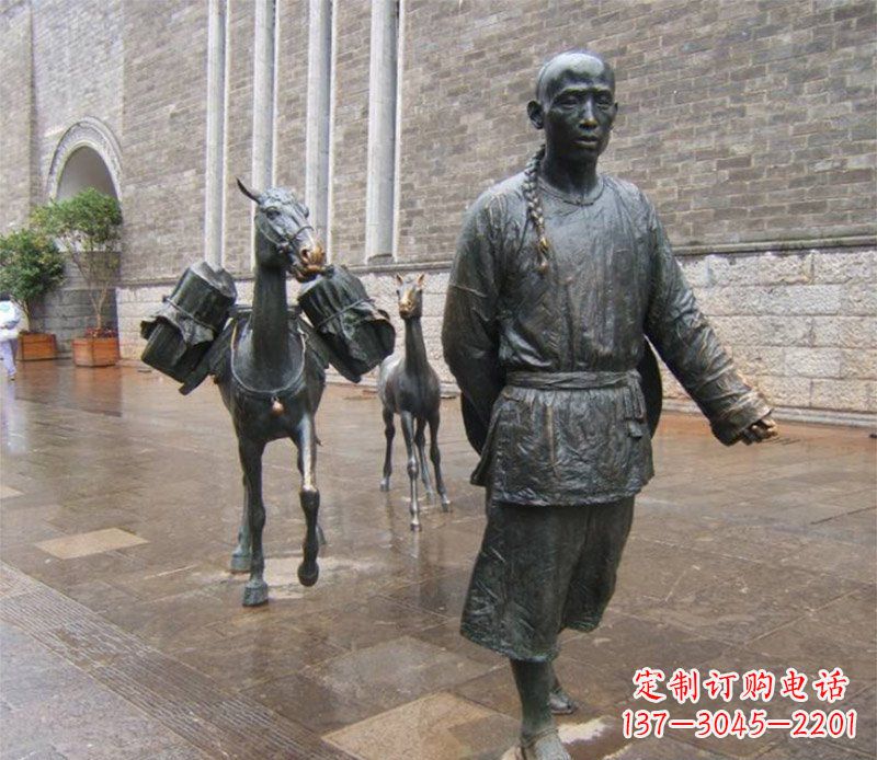 运城中领雕塑专业定制古代人物小品毛驴铜雕