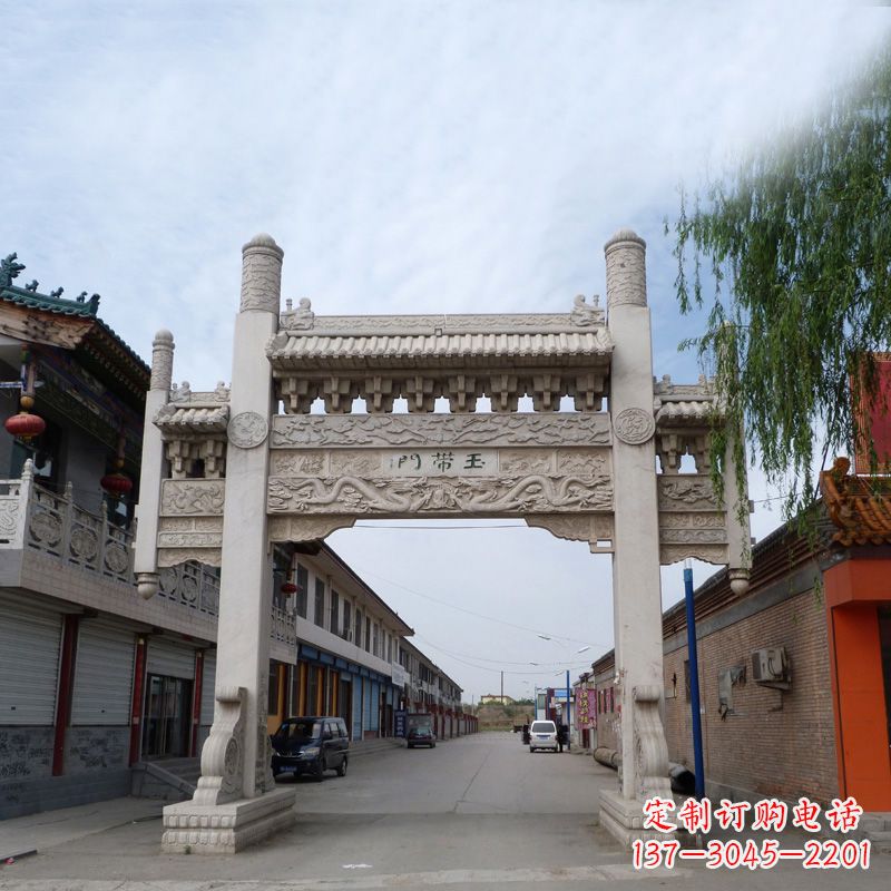 运城精美的汉白玉门石牌坊雕塑