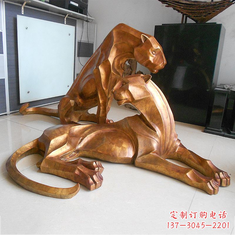 运城草坪广场商场十二生肖铜雕豹塑