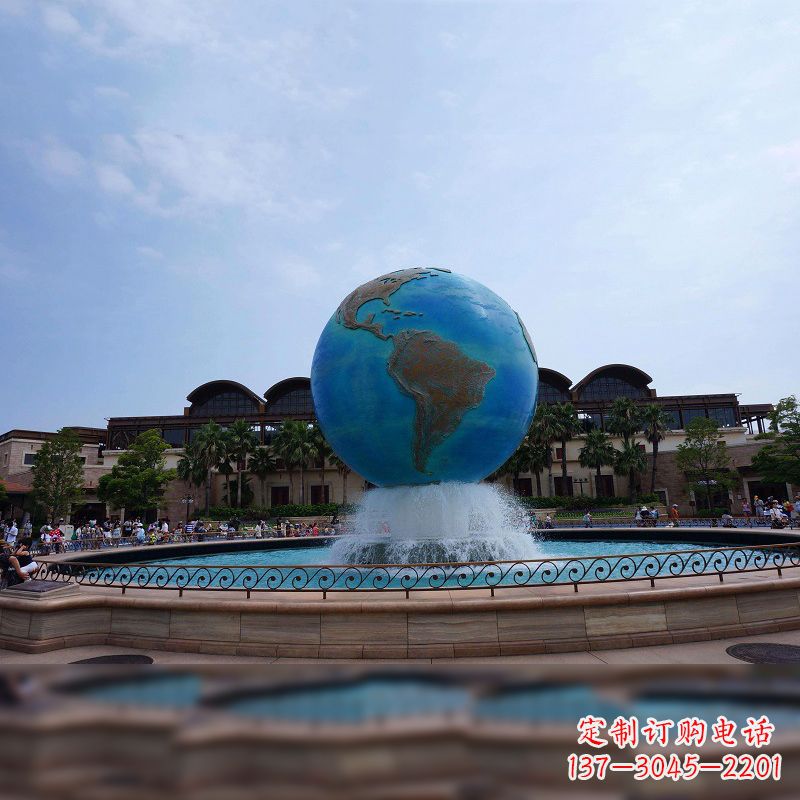 运城视觉奇景,不锈钢水景喷泉地球仪雕塑
