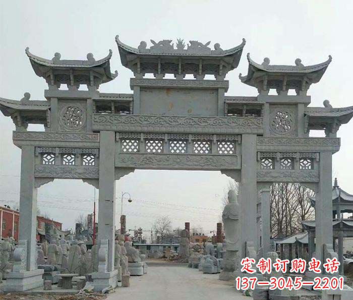 运城三门牌坊石雕，精美汉风石雕装饰景区