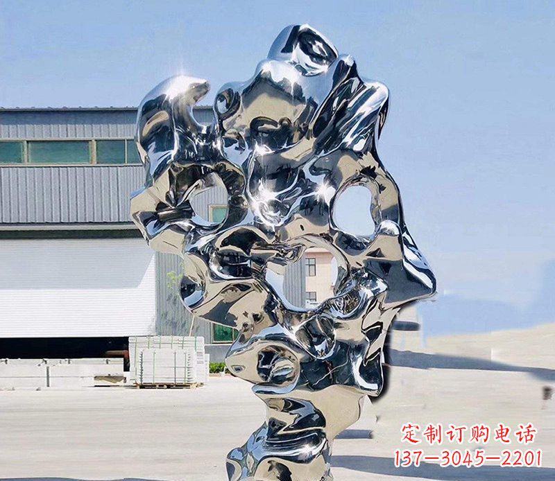 运城太湖石雕塑,完美结合不锈钢镜面