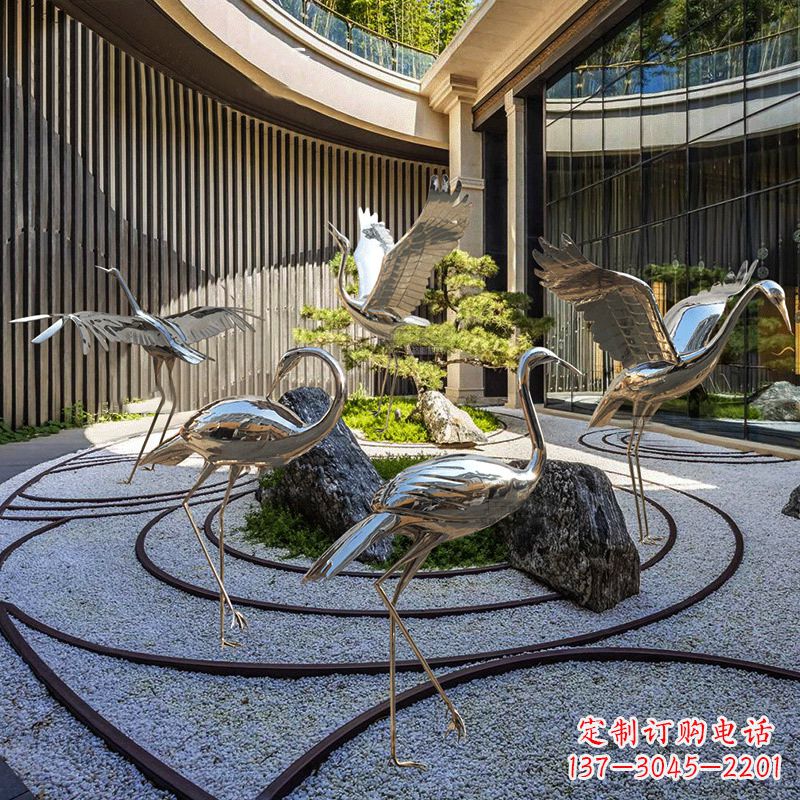 运城中领雕塑镜面不锈钢仙鹤雕塑