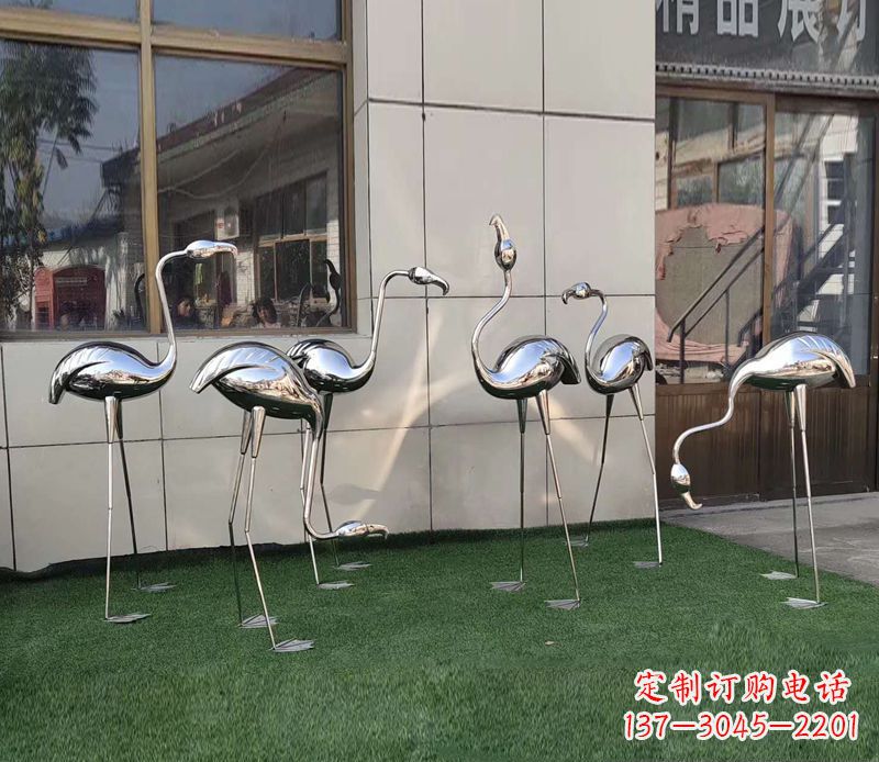 运城优雅古典的镜面不锈钢仙鹤雕塑